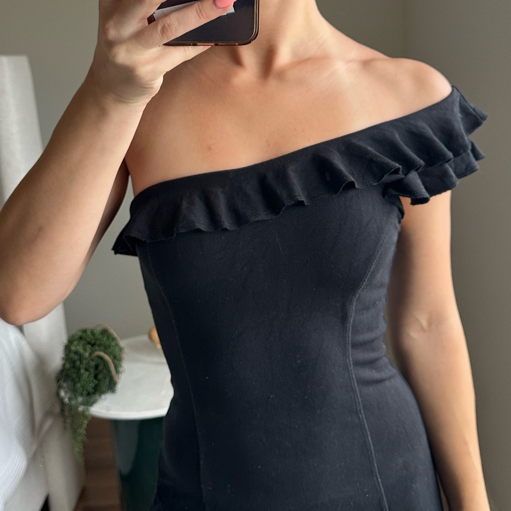 Free People Off Shoulder Black Ruffle Mini Dress - Picture 3 of 8